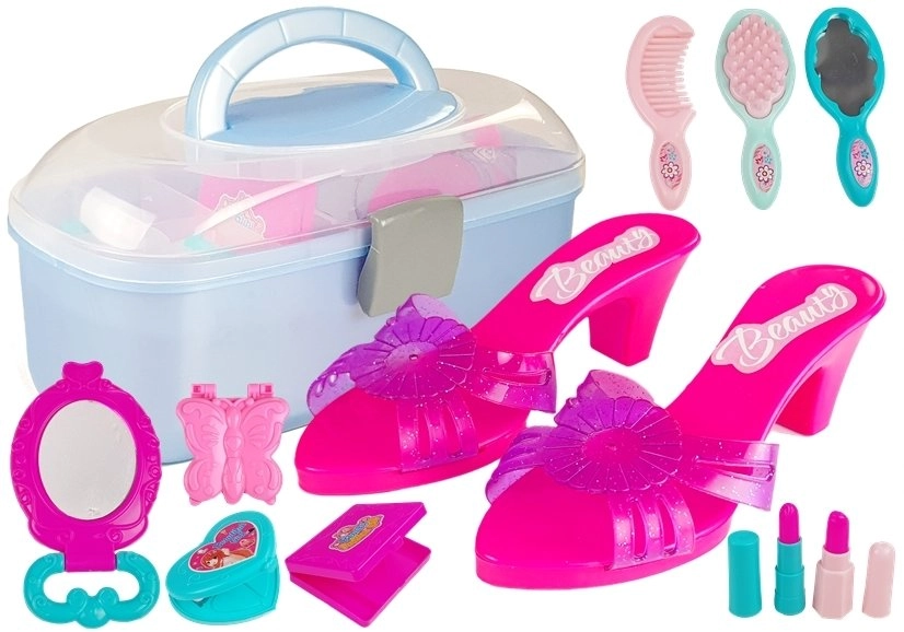 E-shop Kufrík s beauty doplnkami pre malé princezné – šľapky, natáčky a koráliky