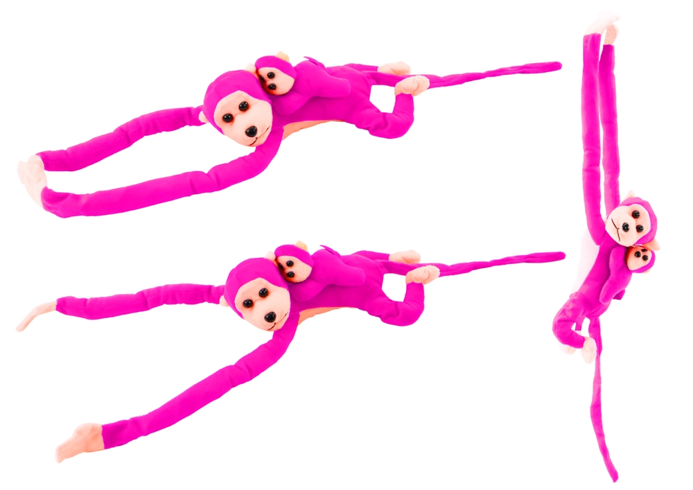 Lean Toys Opica s mláďatkom tmavoružová 70 cm