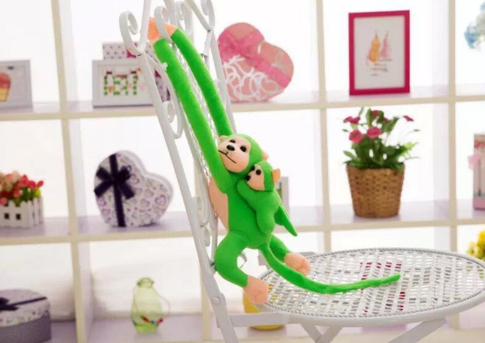 E-shop Plyšová opička so zeleným mláďatkom 70 cm