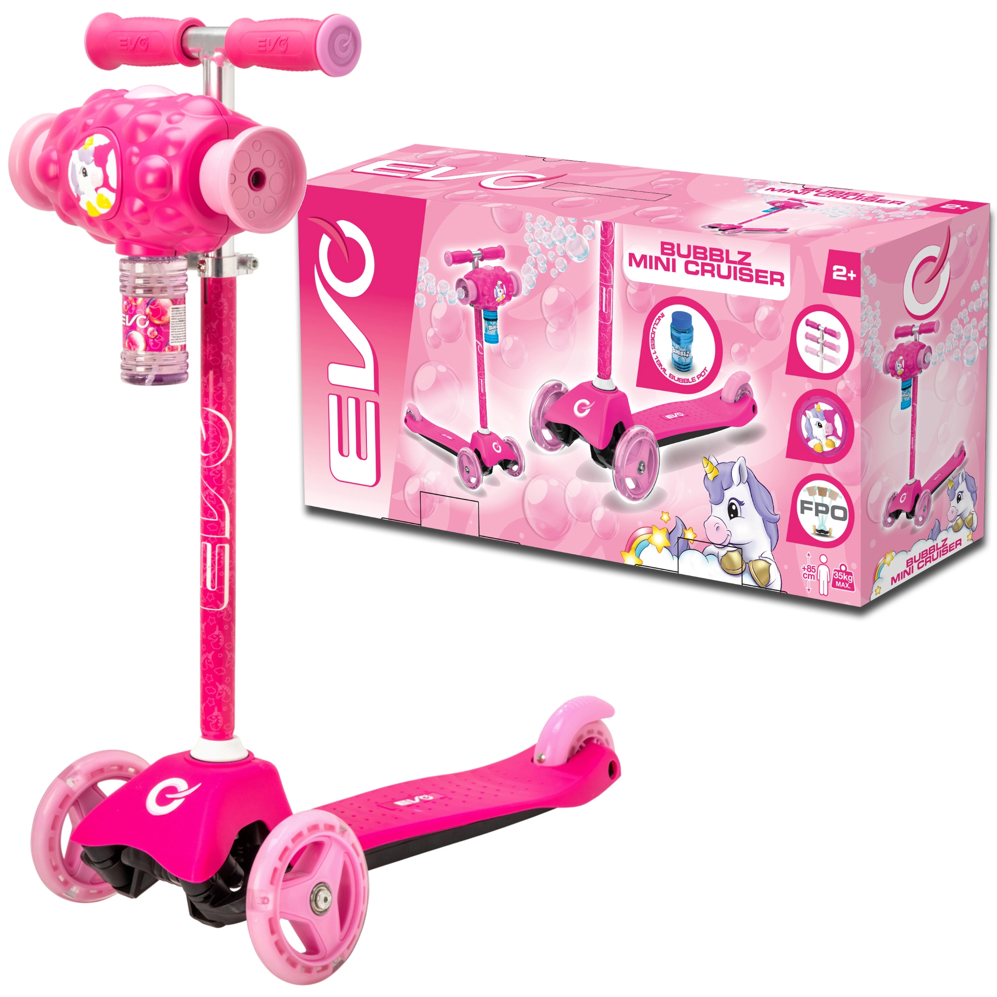 EVO detská trojkolesová kolobežka Bubblz Mini Cruiser s bublinkovačom, ružová