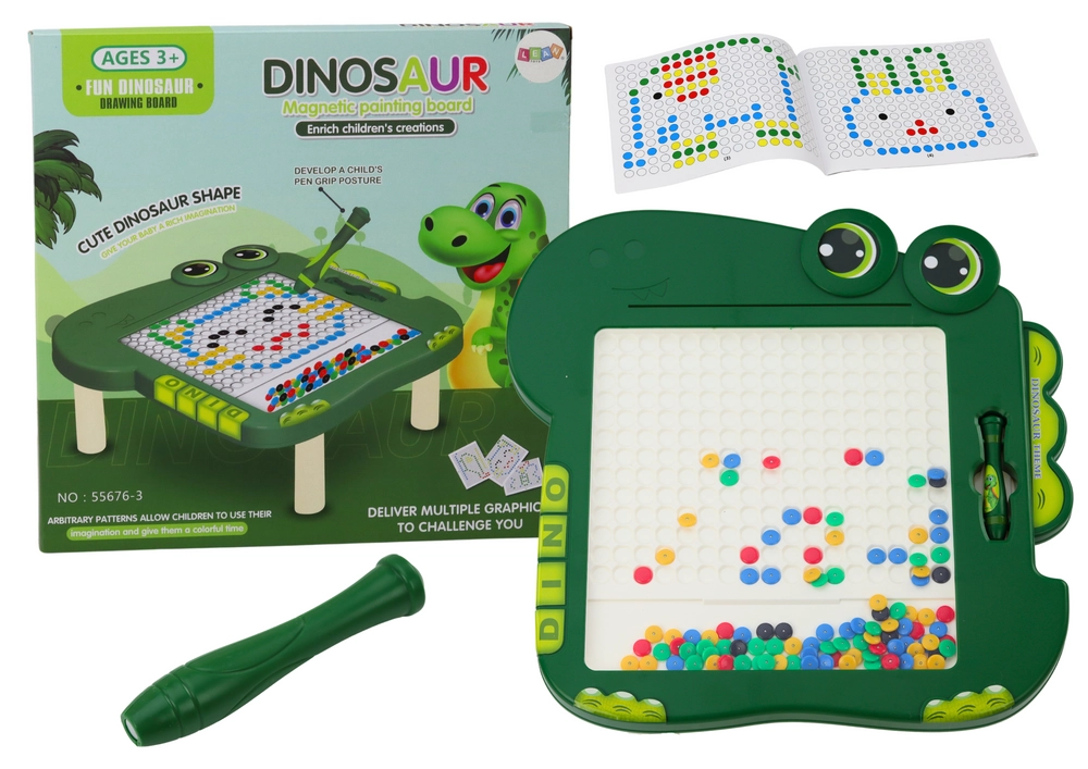 E-shop Magnetická tabuľa edukatívna Dinosaurus - Zelená s korálkami