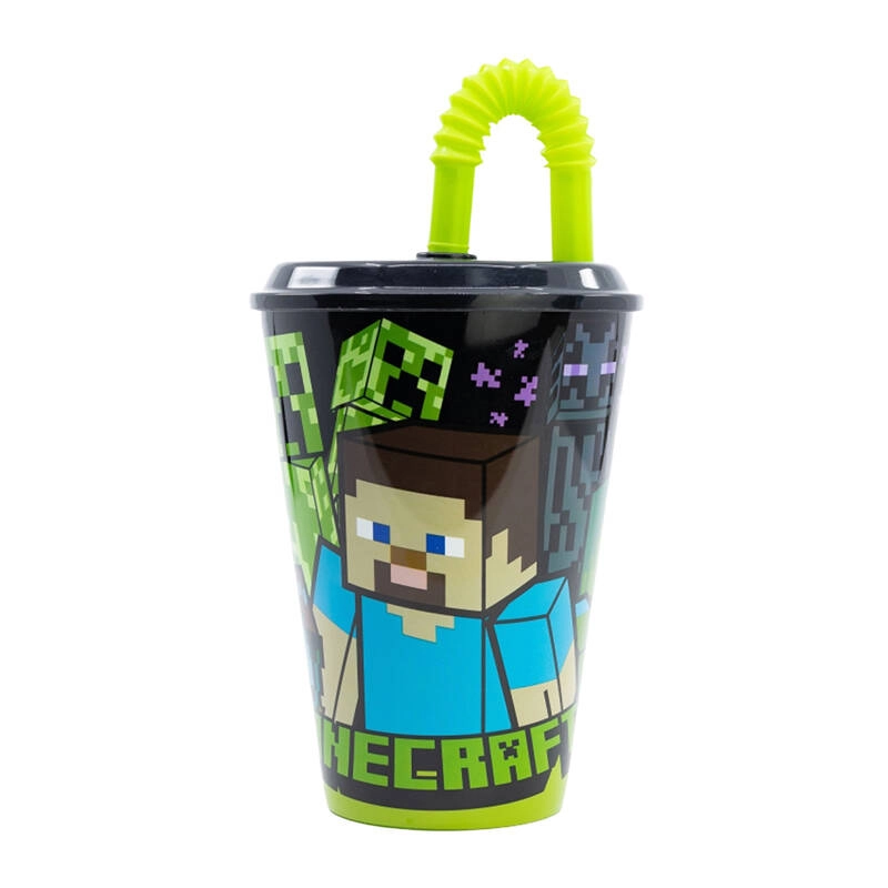 E-shop Detský pohárik so slamkou Minecraft 430 ml čierny