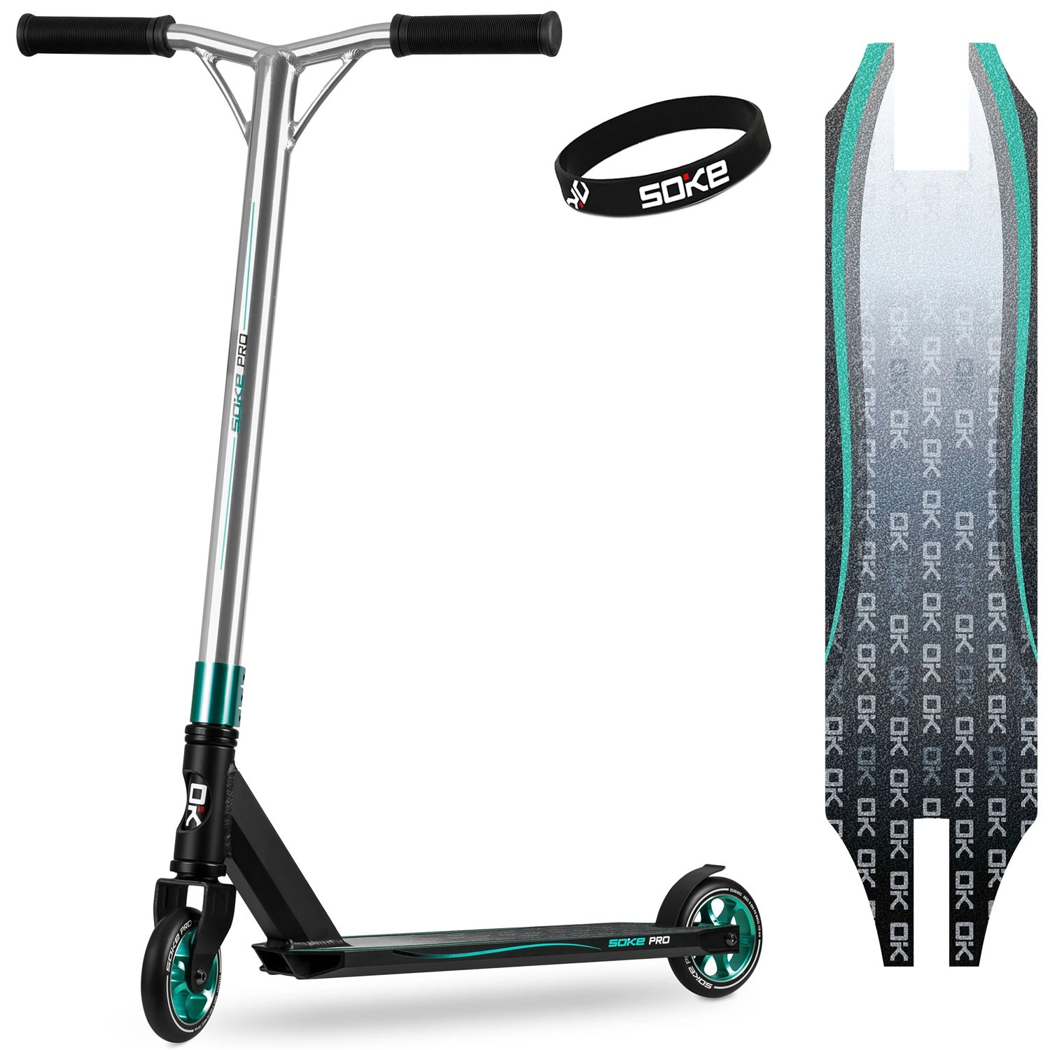 E-shop Soke Pro strieborno-tyrkysová freestyle kolobežka