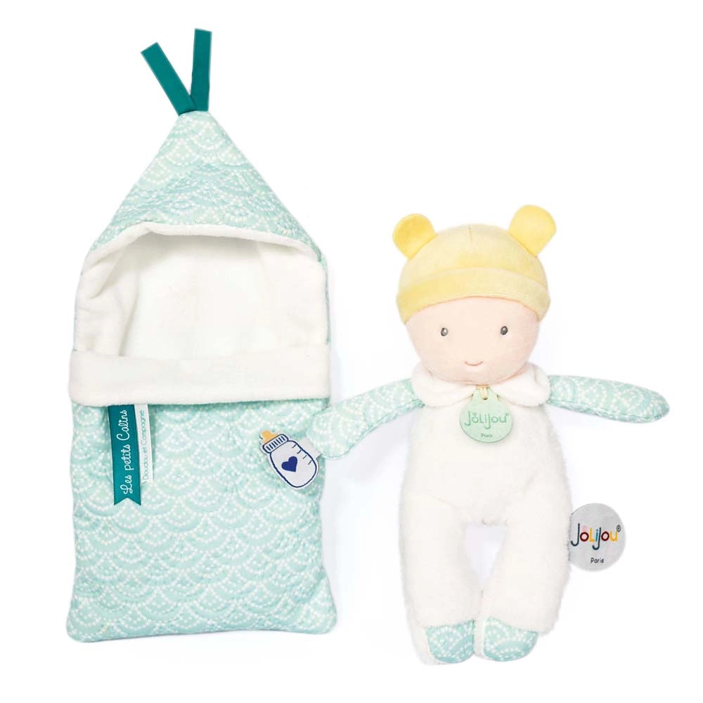 E-shop Doudou Jolijou bábätko v navliekacej perinke 20 cm – Tyrkysová