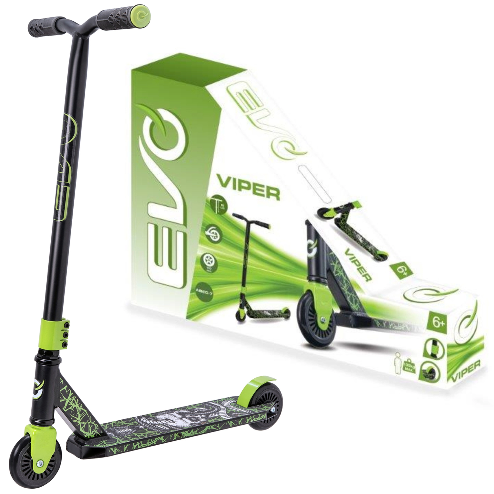 EVO Viper detská kolobežka do mesta, čierno‑zelená, 6+