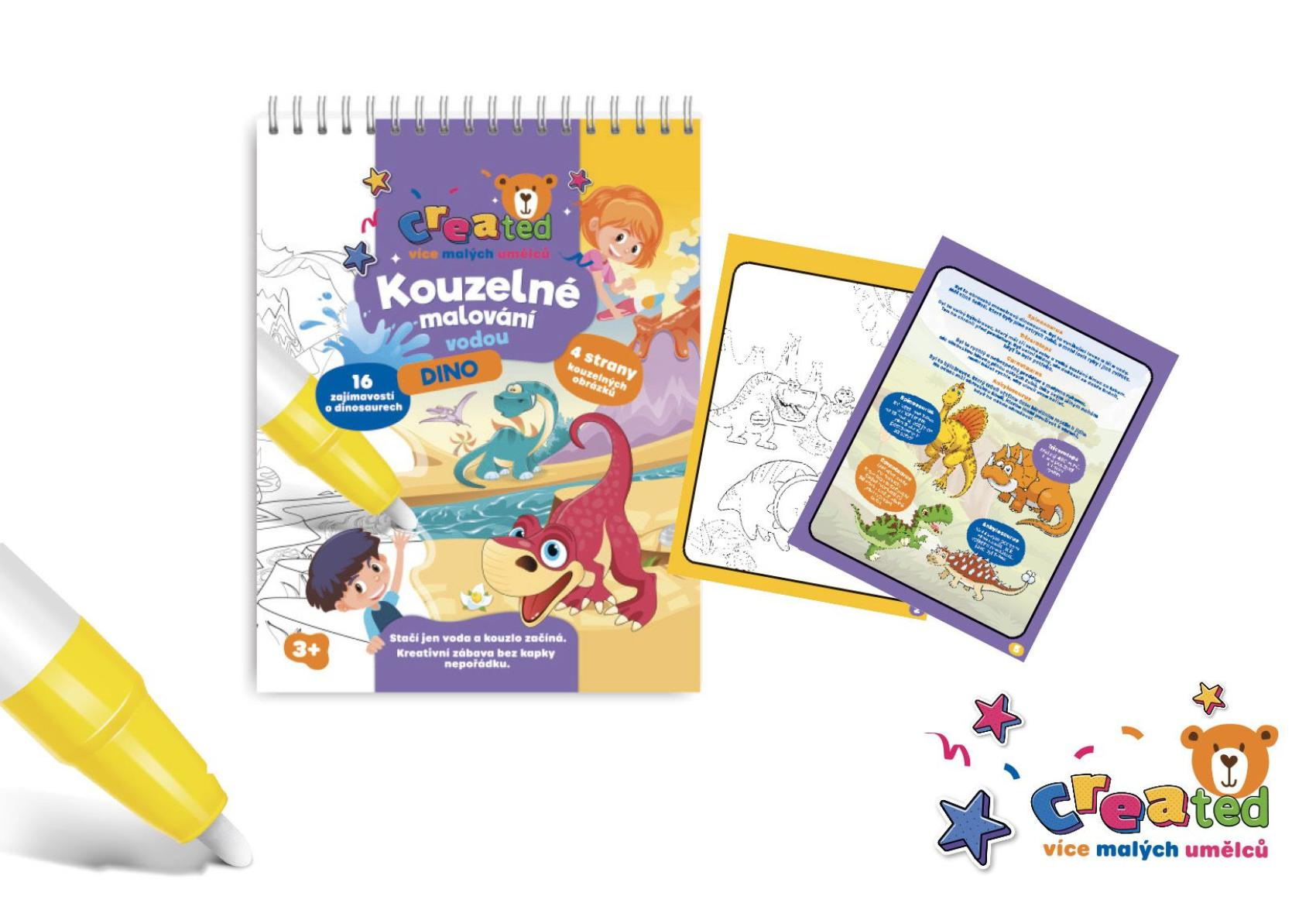E-shop Teddies Kúzelné maľovanie vodou/blok s ceruzkou dinosaury created 4 listy
