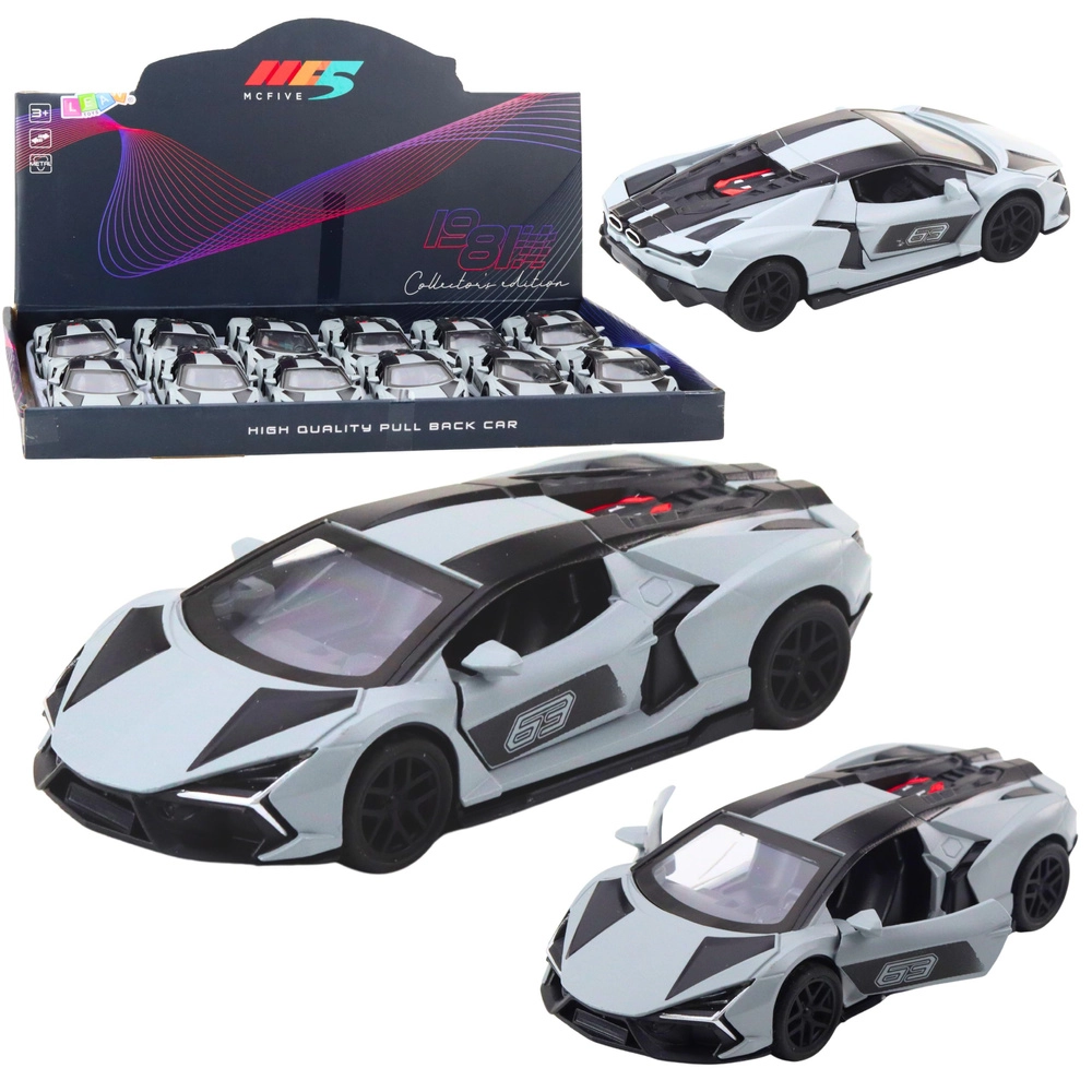 Kovové pretekárske autíčko 1:32 so spätným pohonom a otváracími dverami – sivé