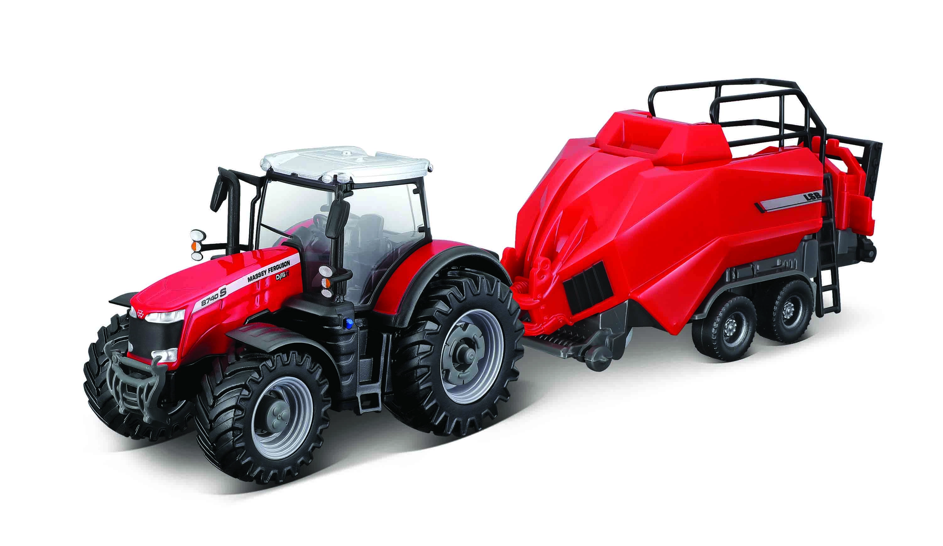 E-shop Bburago Farm Traktor Massey Ferguson 8740S + Baler Lifter Rood 1:50