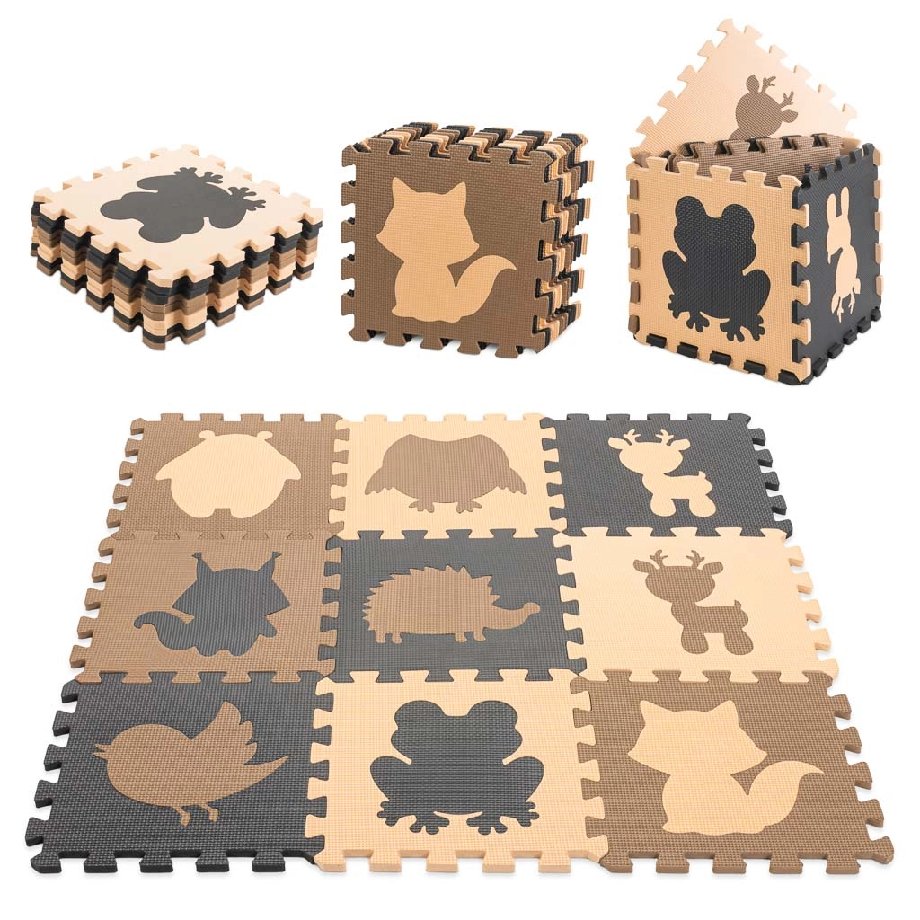 E-shop KIK Kontrastné penové puzzle 85 cm x 85 cm 9 ks hnedá krémová
