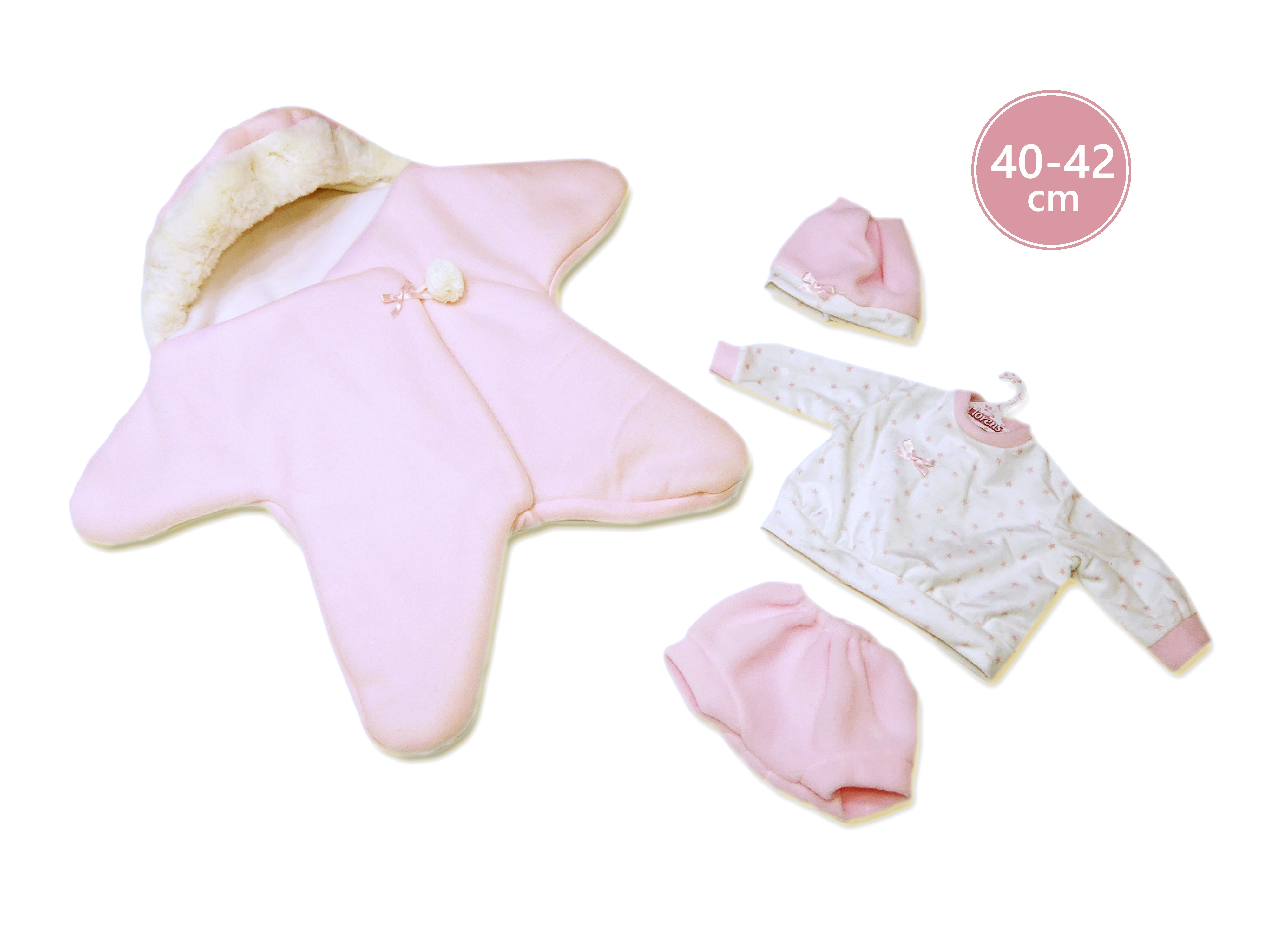 E-shop Oblečenie pre bábiku NEW BORN 40–42 cm – ružová sada s hviezdičkovým fleecom Llorens
