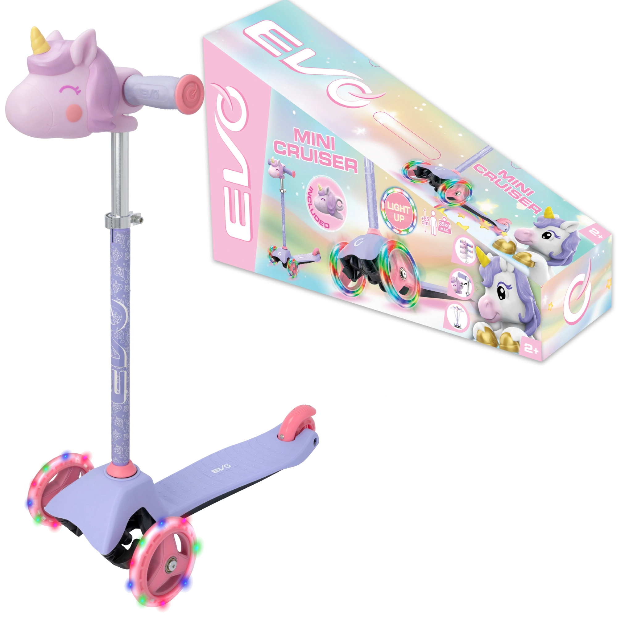 EVO Light Up Mini Cruiser detská trojkolesová kolobežka s LED kolieskami Jednorožec