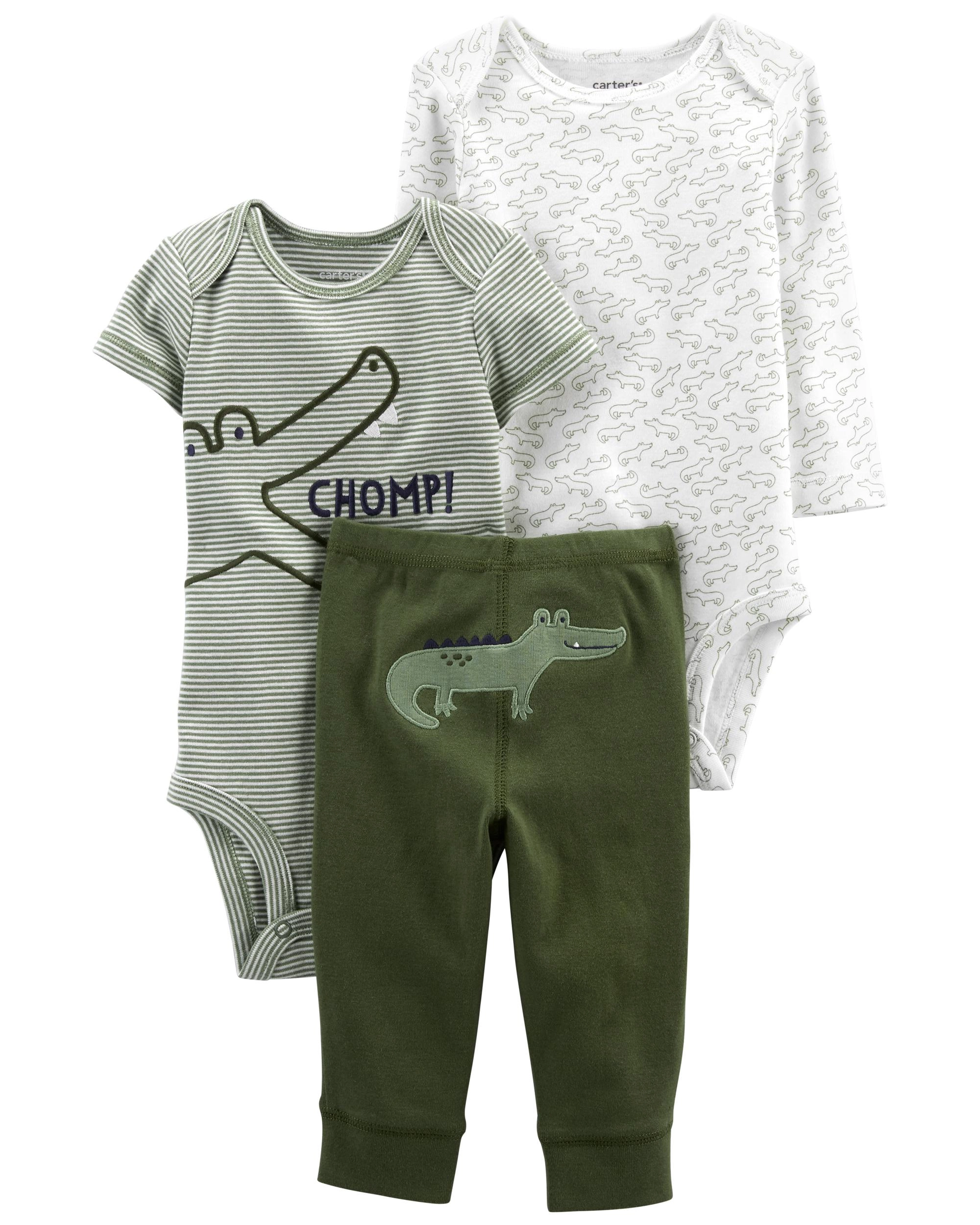 E-shop Carter's Set 3dielny body kr. rukáv body dl. rukáv tepláky Green Croc chlapec LBB