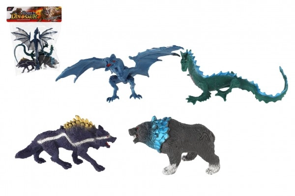 E-shop Sada fantasy zvierat – plastové figúrky drakov, vlka a medveďa, 4 ks