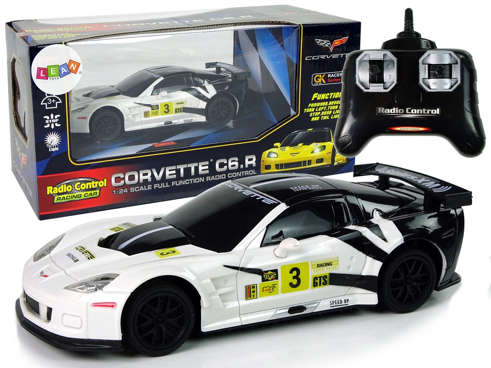 E-shop Športové závodné auto R/C 1:24 Corvette C6.R biela so svetlami