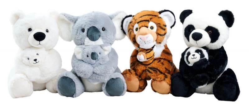 Plyšové divoké zvieratko s mláďaťom 28 cm – panda, koala, tiger alebo ľadový medveď