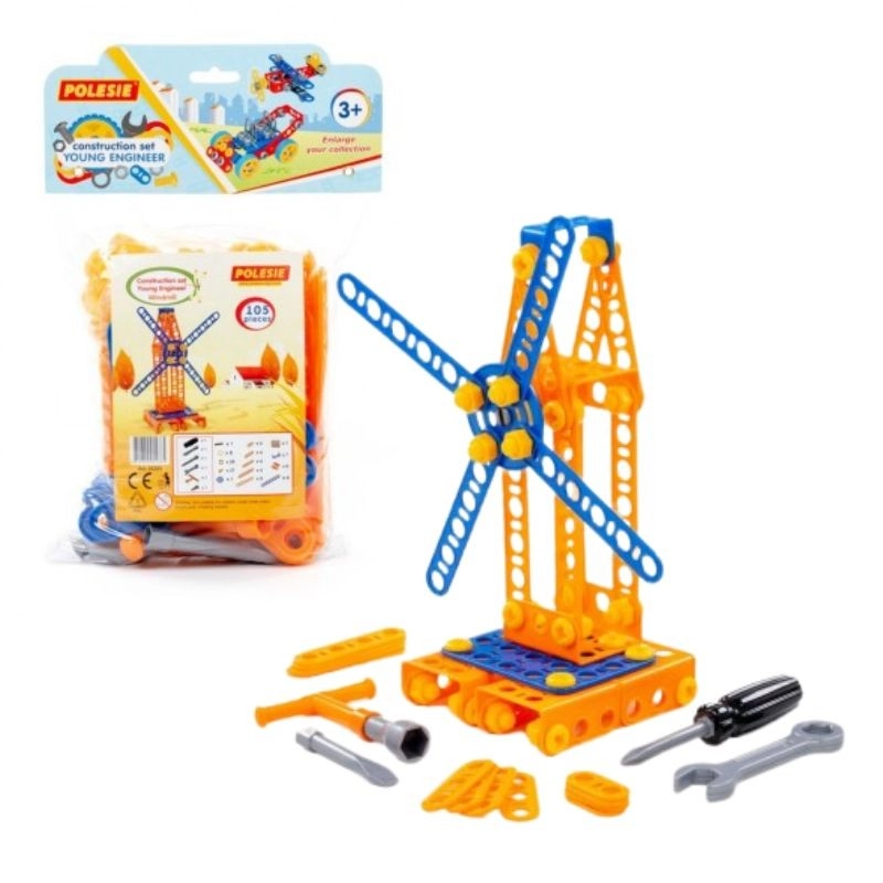 Stavebnica Mladý inžinier – veterný mlyn, 105 dielov