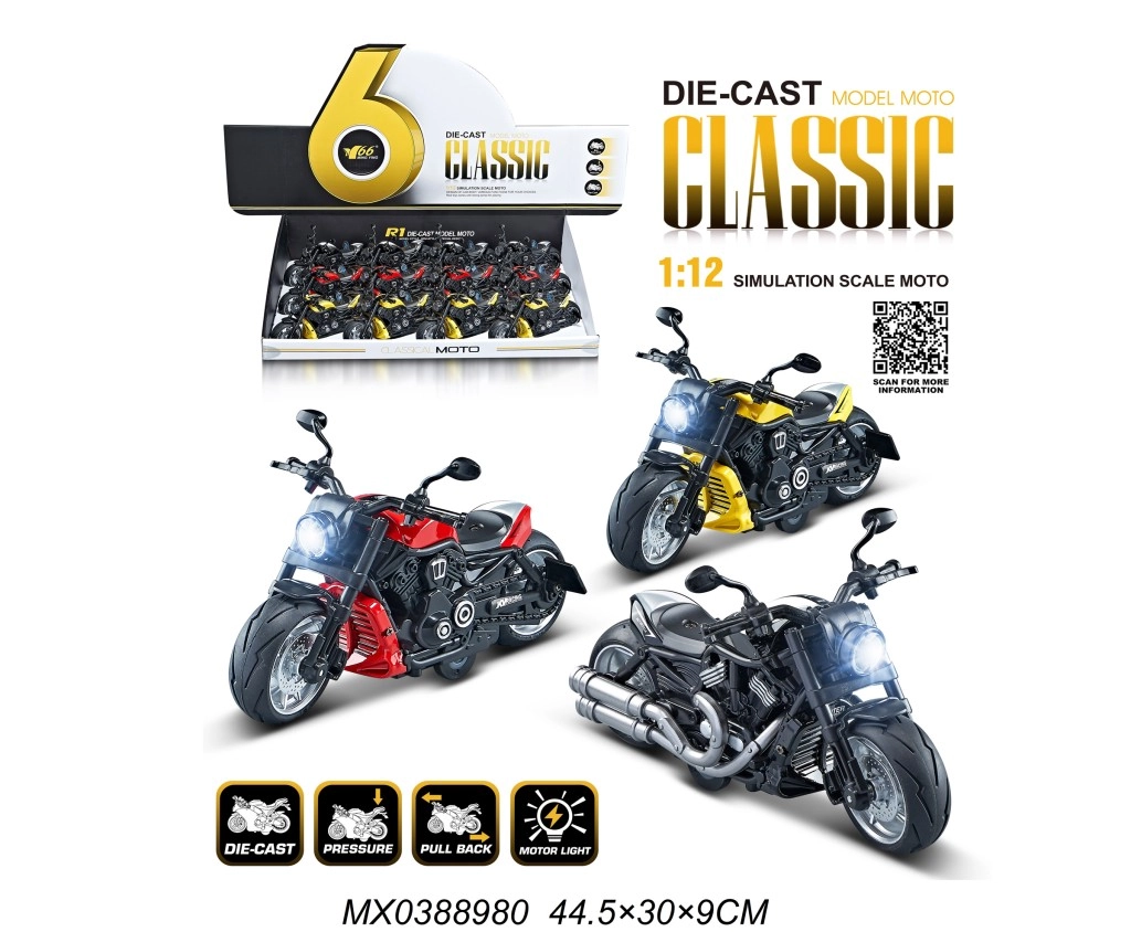E-shop Kovový model motorky 1:12 so svetlom a pull-backom