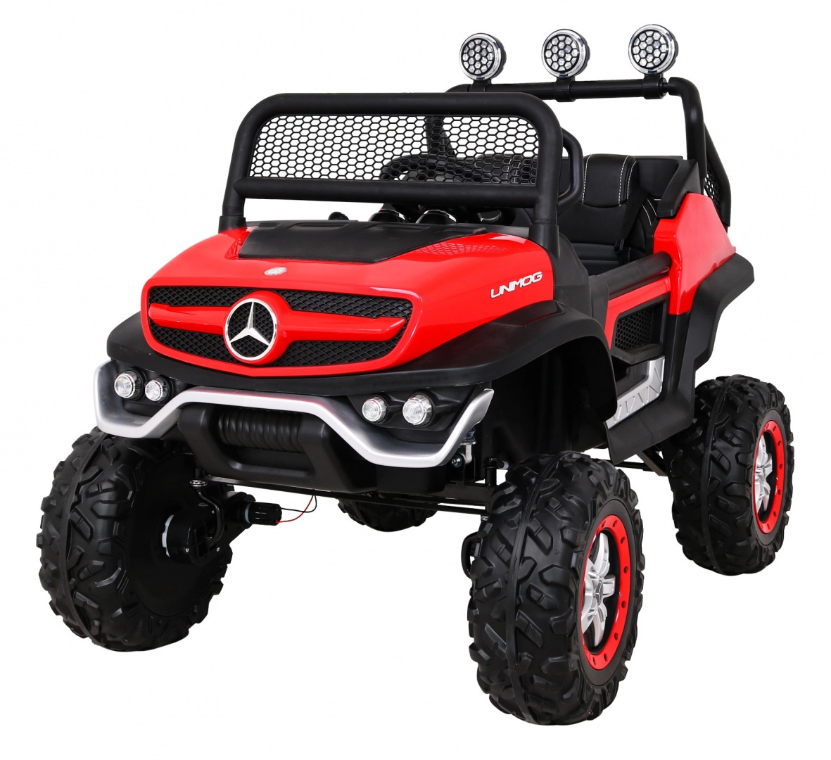 E-shop Detské elektrické auto mercedes-benz unimog 4x4 s diaľkovým ovládaním – červené
