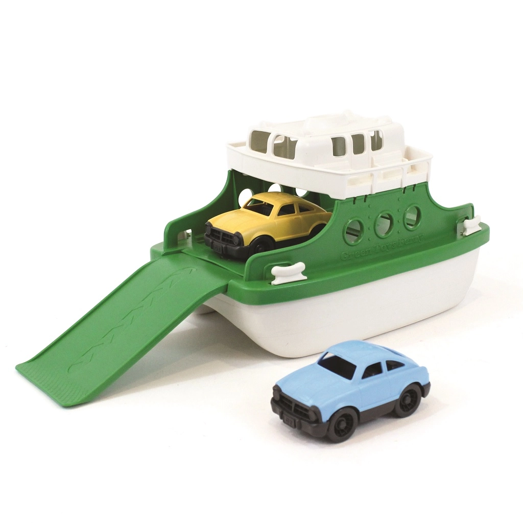 E-shop Green Toys Trajekt s autami, zeleno biely s dvoma autíčkami