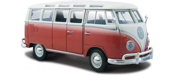 Maisto Volkswagen Van Samba bílo červená 1:25