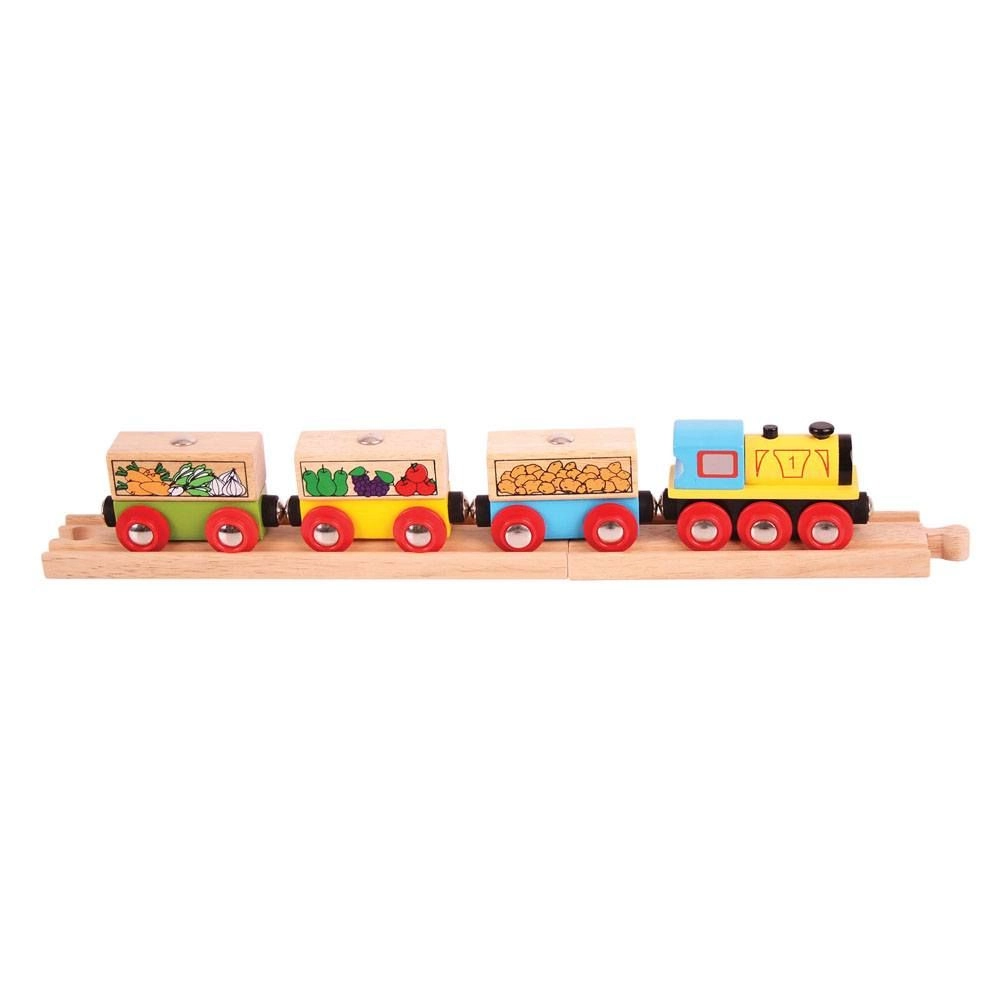 E-shop Bigjigs Nákladní vlak se zeleninou + 3 koľaje