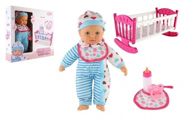 E-shop Teddies miminko 38 cm měkké tělo s dudlíkem s kolébkou