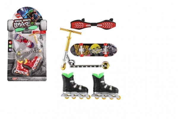 E-shop Sada skateboard, waveboard, korčule, kolobežka prstová plast mix druhov na karte 16x30cm