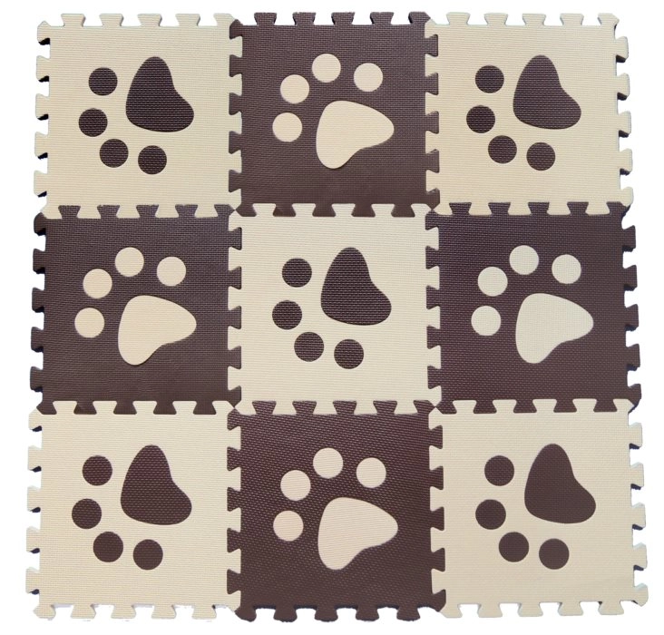 E-shop Pevnené detské podlahové puzzle – hnedé labky 29,5 × 29,5 cm