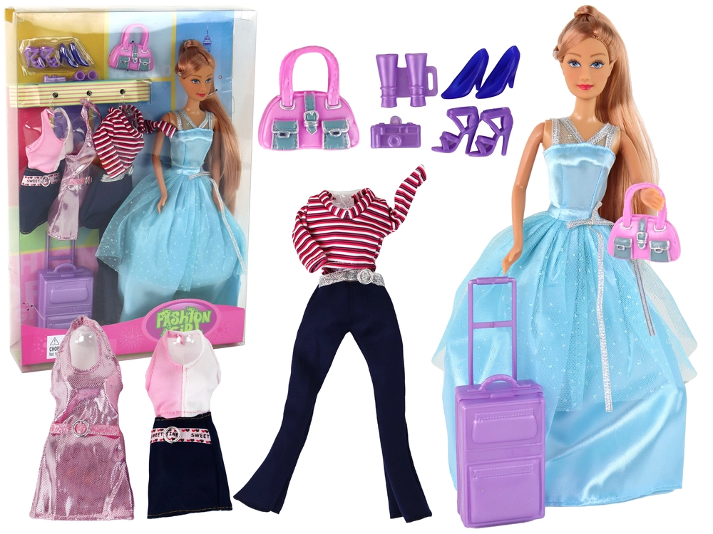 E-shop Lean Toys Súprava bábiky s kufrom a doplnkami