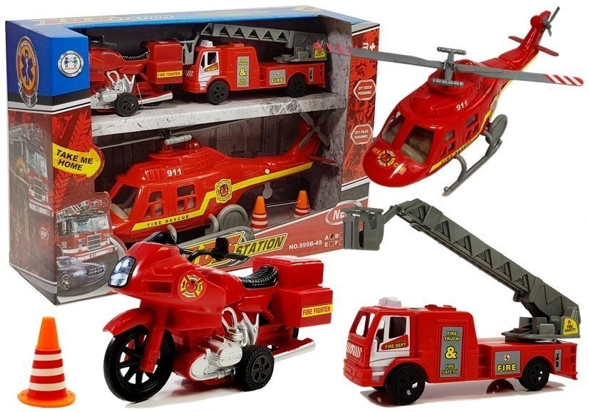 Lean Toys Sada hasičských vozidiel Vrtuľník Motor svetla zvuky