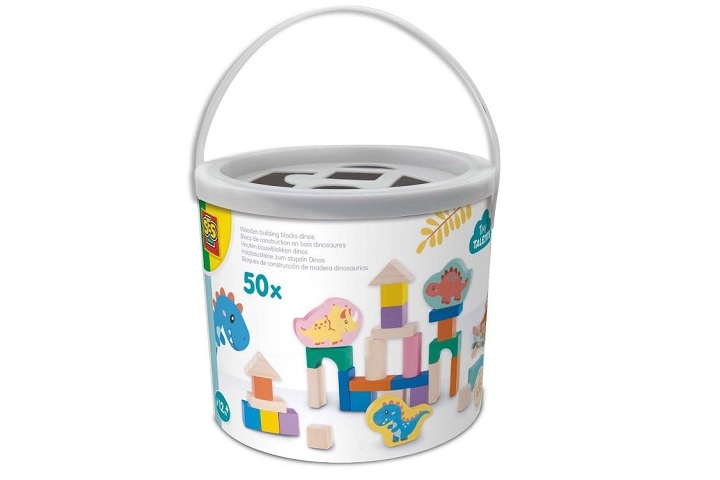 SES drevené kocky s dinosaurami v vedierku, 50 ks