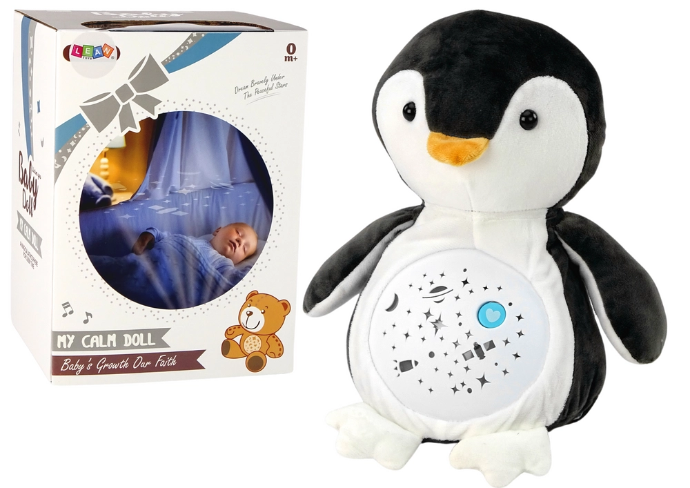 LeanToys Plyšový medvídek světýlka, zvuky, noční a denní režim, tučňák