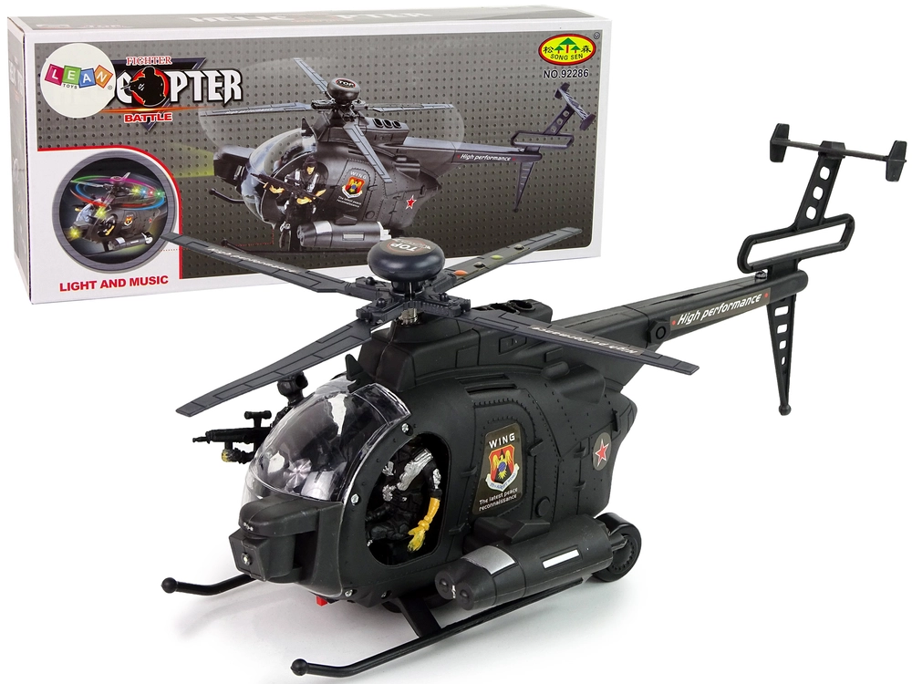 E-shop Lean Toys Čierna vojenská helikoptéra – svetelné a zvukové efekty