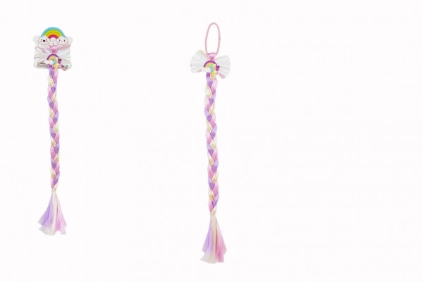 Teddies Gumička do vlasů s mašlí s dlouhým barevným copem s flitry 8x40cm v sáčku