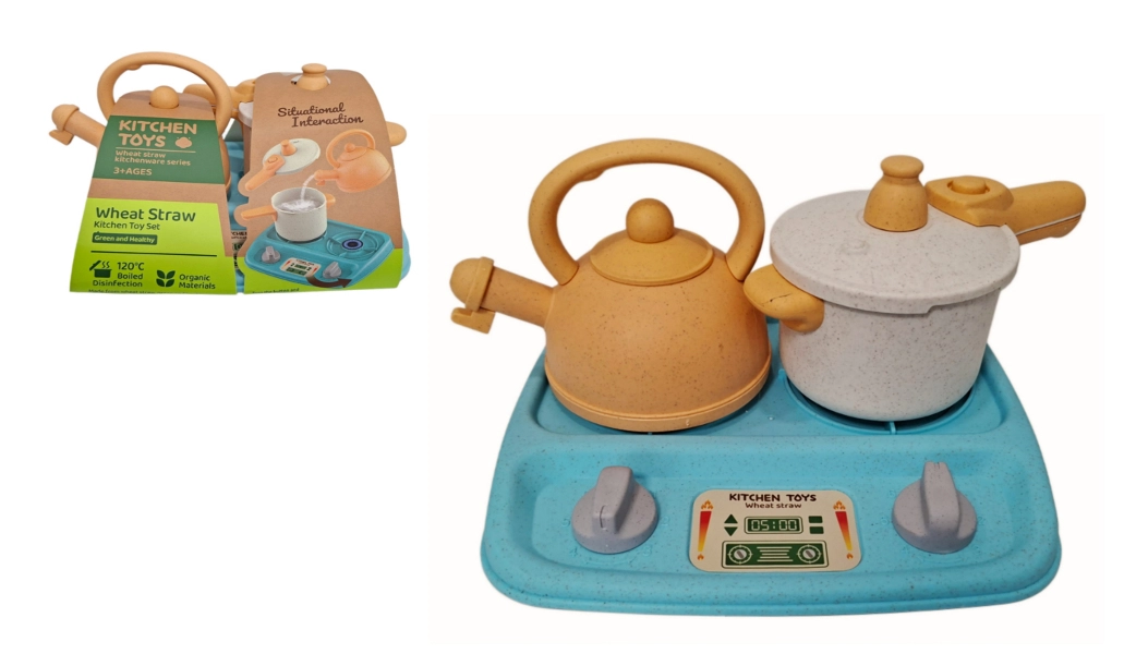 Kuchynský set s varičom, kanvičkou a hrncom z pšeničnej slamy