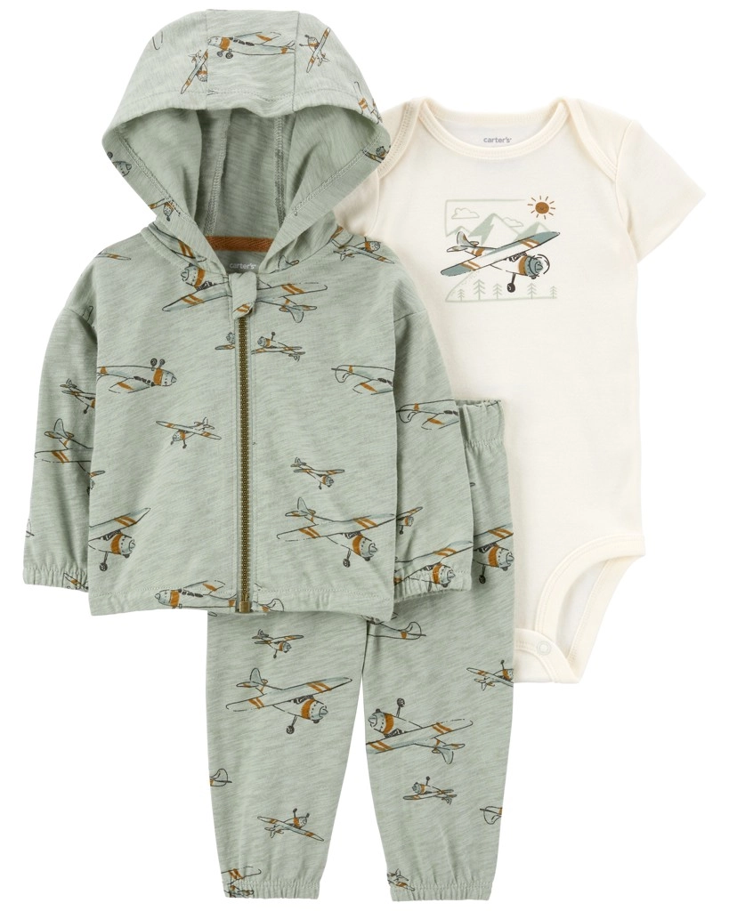 E-shop Carter's Set 3dielny mikina tepláky body kr. rukáv Green Airplane chlapec MFL