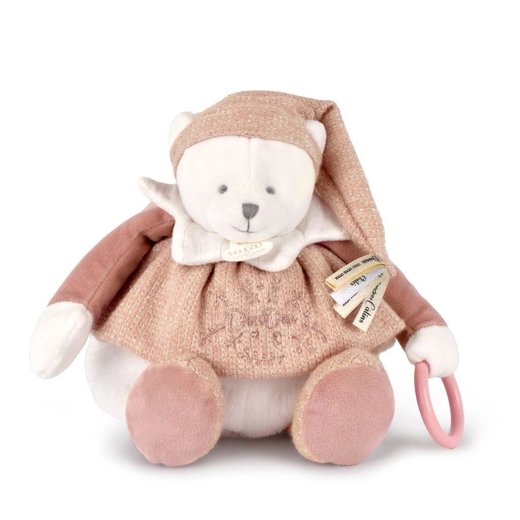 Darčeková sada Plyšový ľadový medvedík Doudou s krúžkom 30 cm ružový