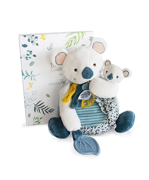 E-shop Doudou et Compagnie plyšová koala s mláďatkom a hryzátkom Yoca le Koala modrá 25 cm v darčekovom balení DC3669