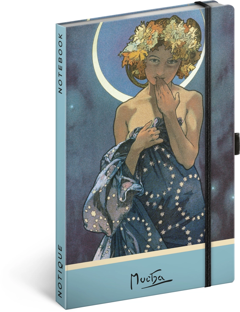 E-shop NOTIQUE Notes Alfons Mucha Luna, bodkovaný, 13 x 21 cm