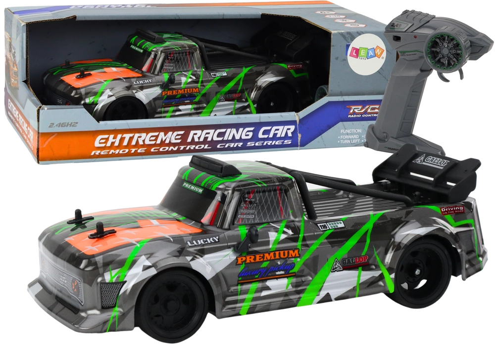 E-shop RC auto 1:16 so silikónovými kolesami na drift, šedo‑zelené