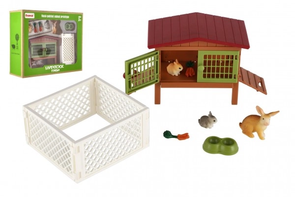 Teddies Králikáreň s výbehom plast s doplnkami v krabici 23 x 19 x 8 cm