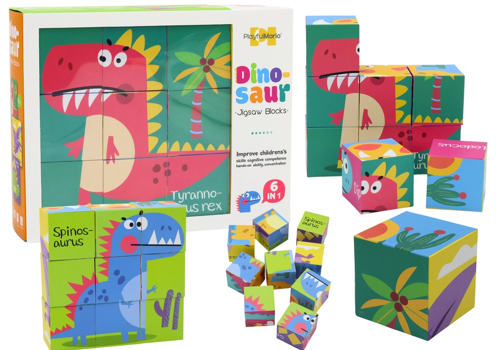 E-shop LEAN Toys 6v1 bloky kocky 6 obrázkov Dinosaury 9 dielov