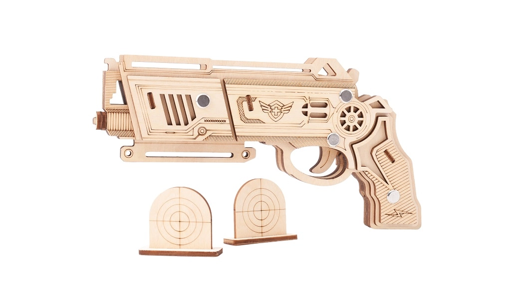 E-shop Drevené 3D puzzle Zbraň na gumičky Falcon