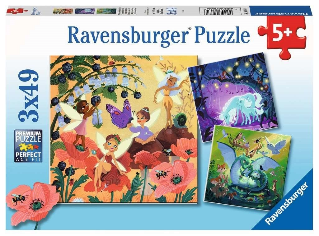 E-shop Ravensburger 051816 Víla drak a jednorožec 3x49 dielov