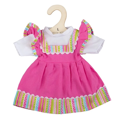 E-shop Bigjigs Toys Ružové šaty s pruhovaným lemovaním pre bábiku 38 cm