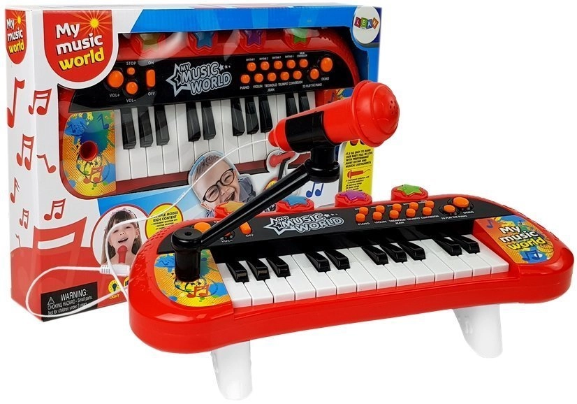 Lean Toys detské klávesy s mikrofónom 24 klávesov červené