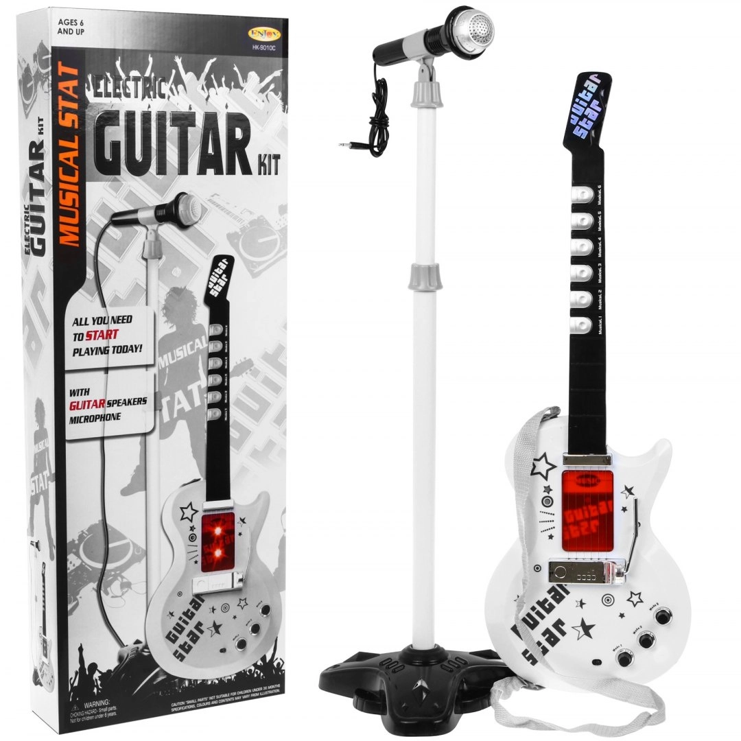 E-shop Elektrická gitara + mikrofón pre deti 6+ Zvuky hudobných nástrojov + svetlá