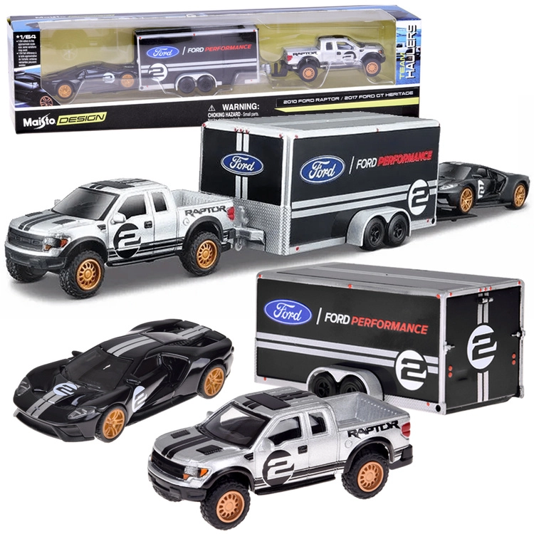 Maisto kovový set 1:64 – FORD Raptor s prívesom a FORD GT Heritage