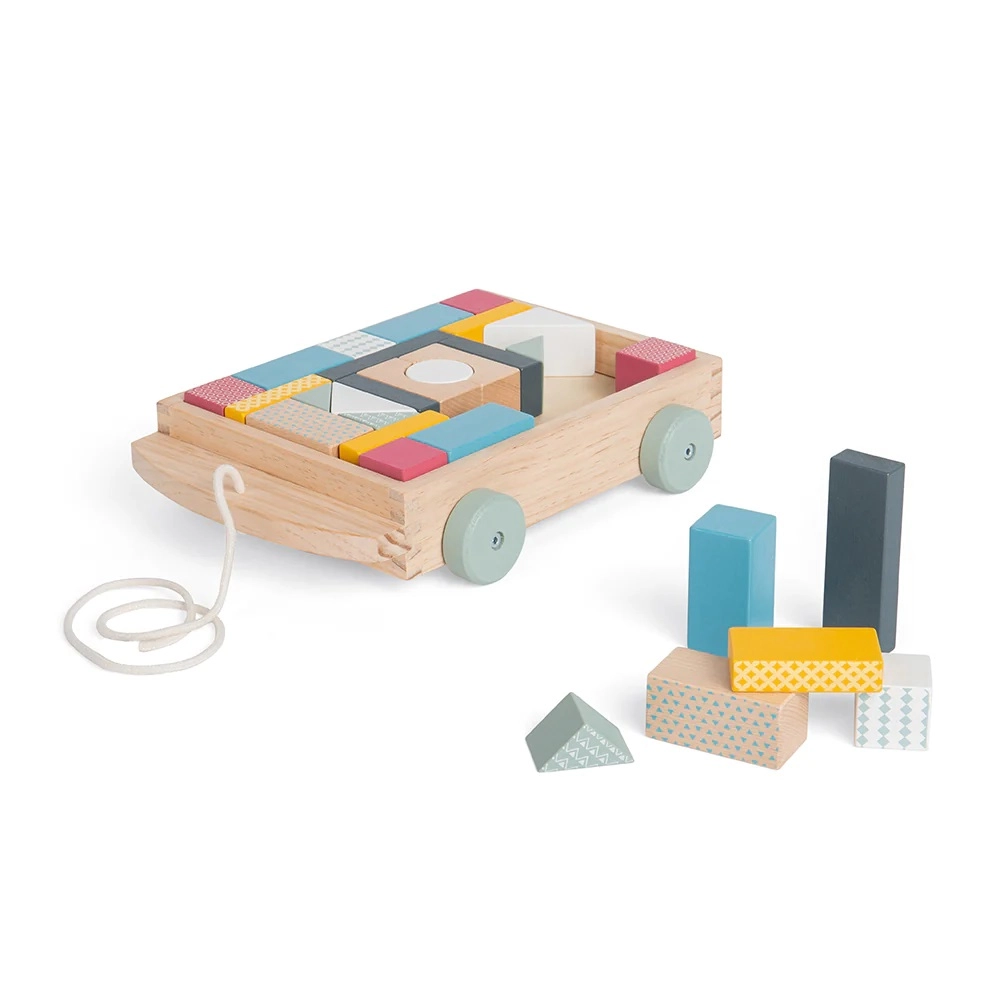 E-shop Bigjigs Toys Vozík s drevenými kockami