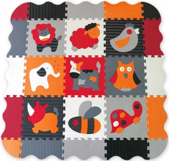 E-shop Baby Great Penové puzzle Zvieratká šedé a červené XS 9 dielikov